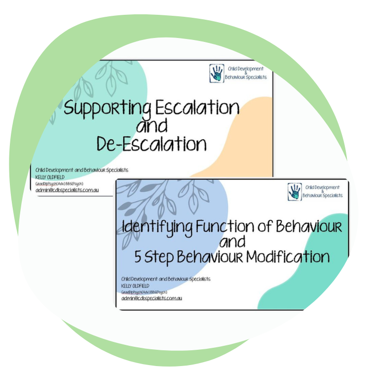 Supporting escalation and de-escalation, Identifying function of behaviour and 5 step behaviour modification workshops with Child Development & Behaviour Specialists